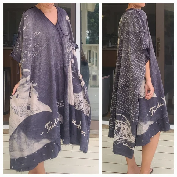 Rare Magnolia Pearl Frida Kahlo Jaya Kaftan Dress Ozzy Patchwork Artist Smock OS - Picture 4 of 17